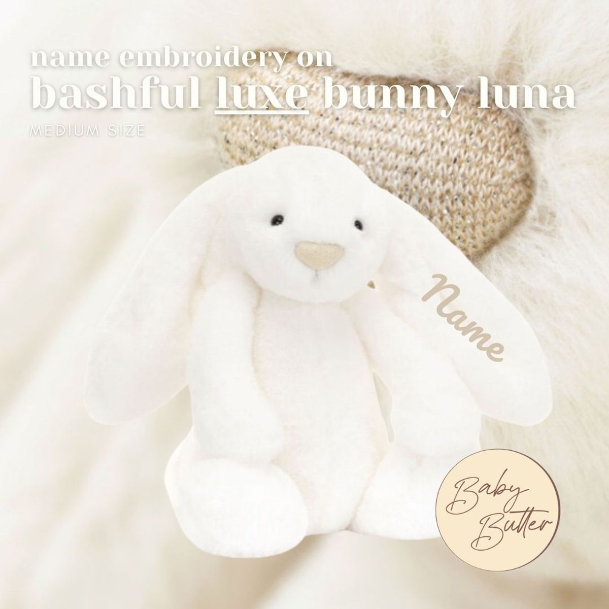 Bashful LUXE Bunny Luna (Medium, 31cm) - Personalised Jellycat Bunny - Jellycat UK