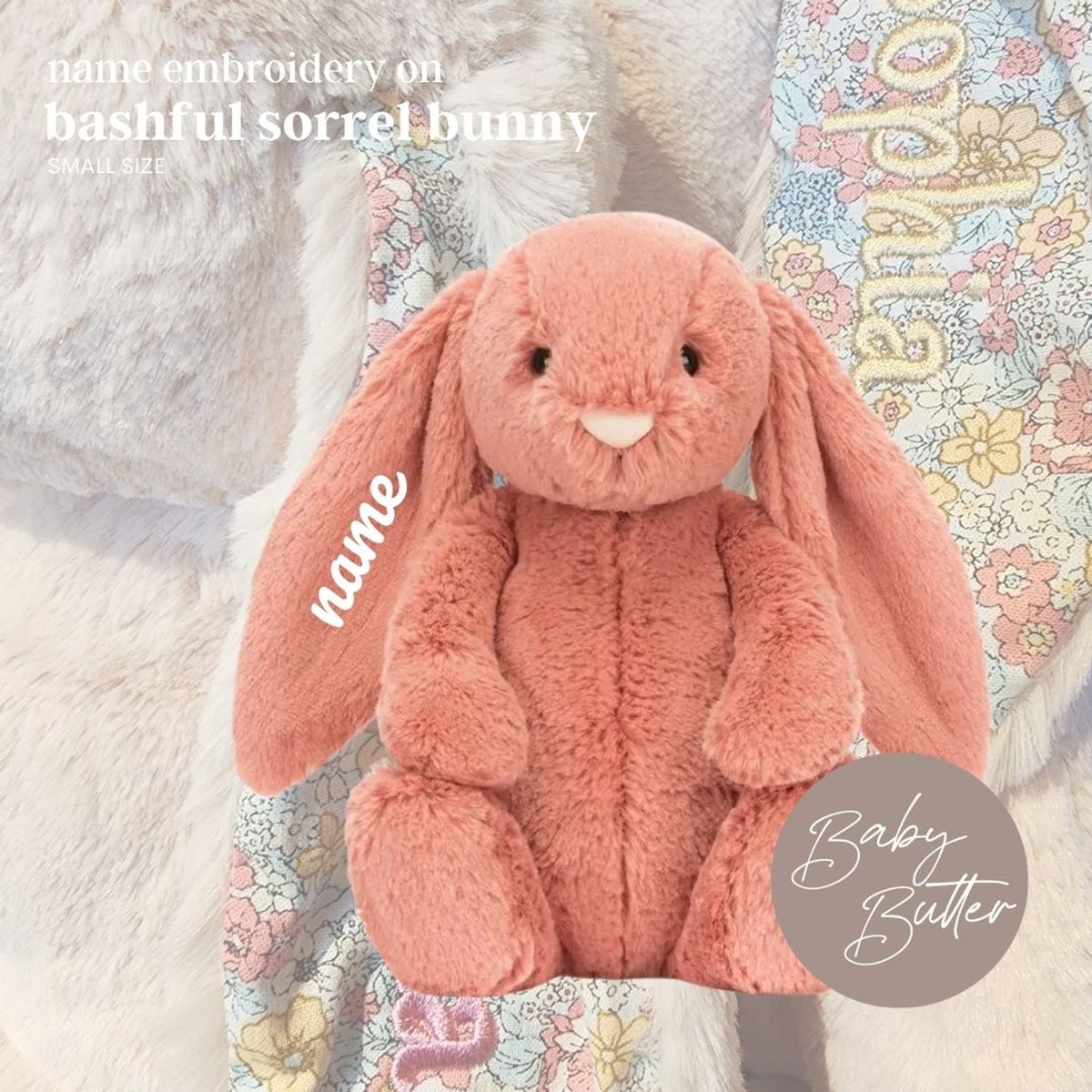 Bashful Sorrel Bunny (Small, 18cm) - Personalised Jellycat Bunny Soft - Jellycat UK