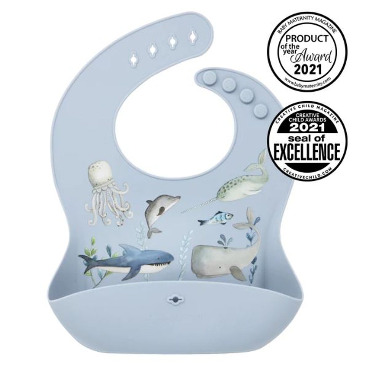 Ocean Adventures Sea Creatures Silicone Printed Food Bib - Glitter and Spice